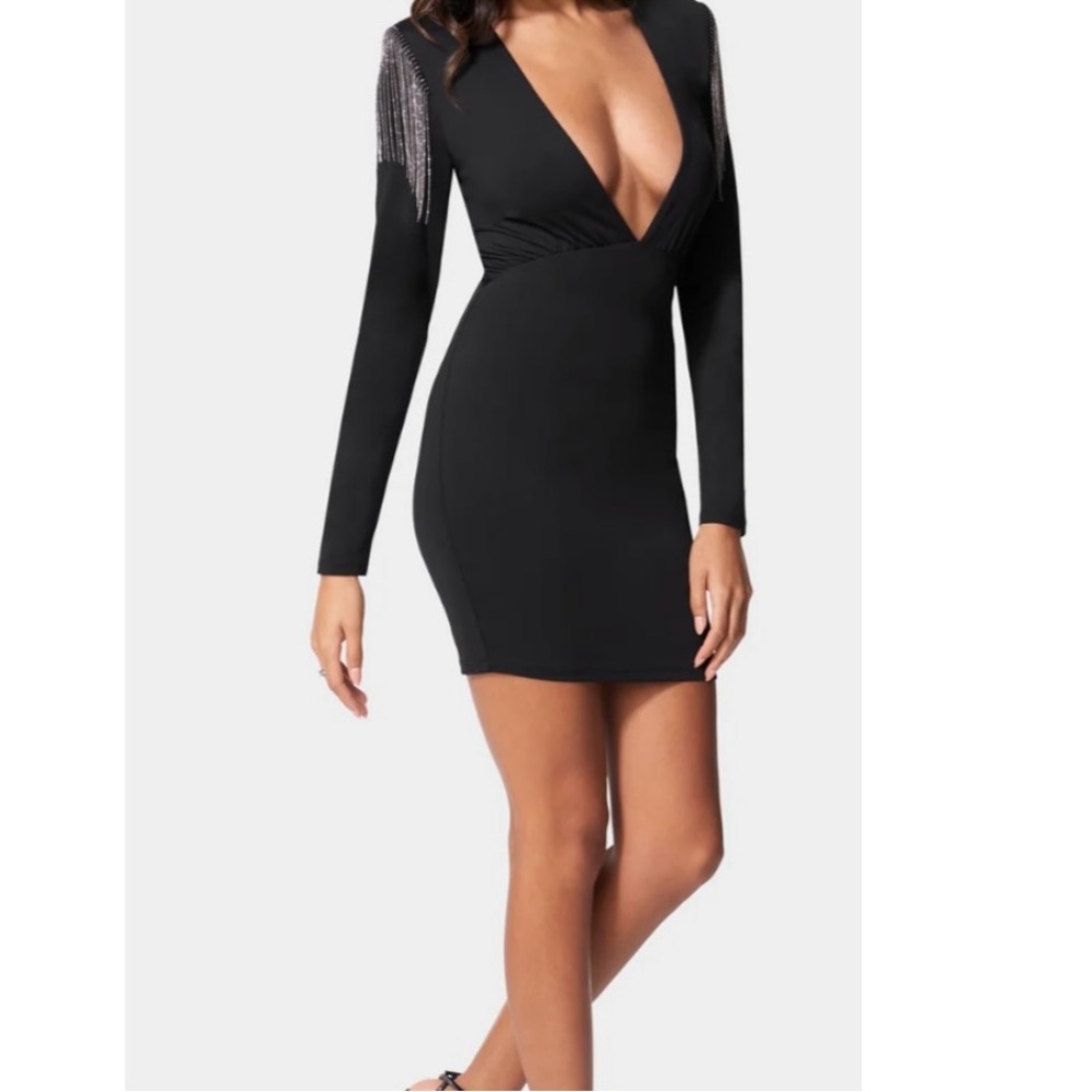 Fringe Trim V-Neck Mini Dress